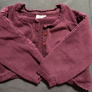 So Cute Girls Burgundy Cotton Knit Cropped Bolero Cardigan Floral Lace 98cm 2-3T